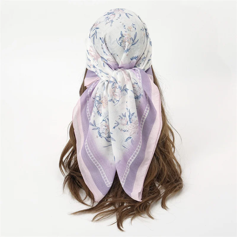 Silk Scarf Women 90*90cm Square Fashion Scarves Print Design Hair Muffler Headband Neck Lady Hijab Wrap Bandanna