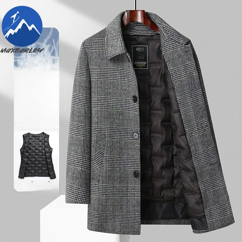 

Luxury Winter Down Jacket Removable Inner Lining Outdoor Job Cold Proof TrenchCoat 2025 Men Medium Length Warm Wool Overcoat