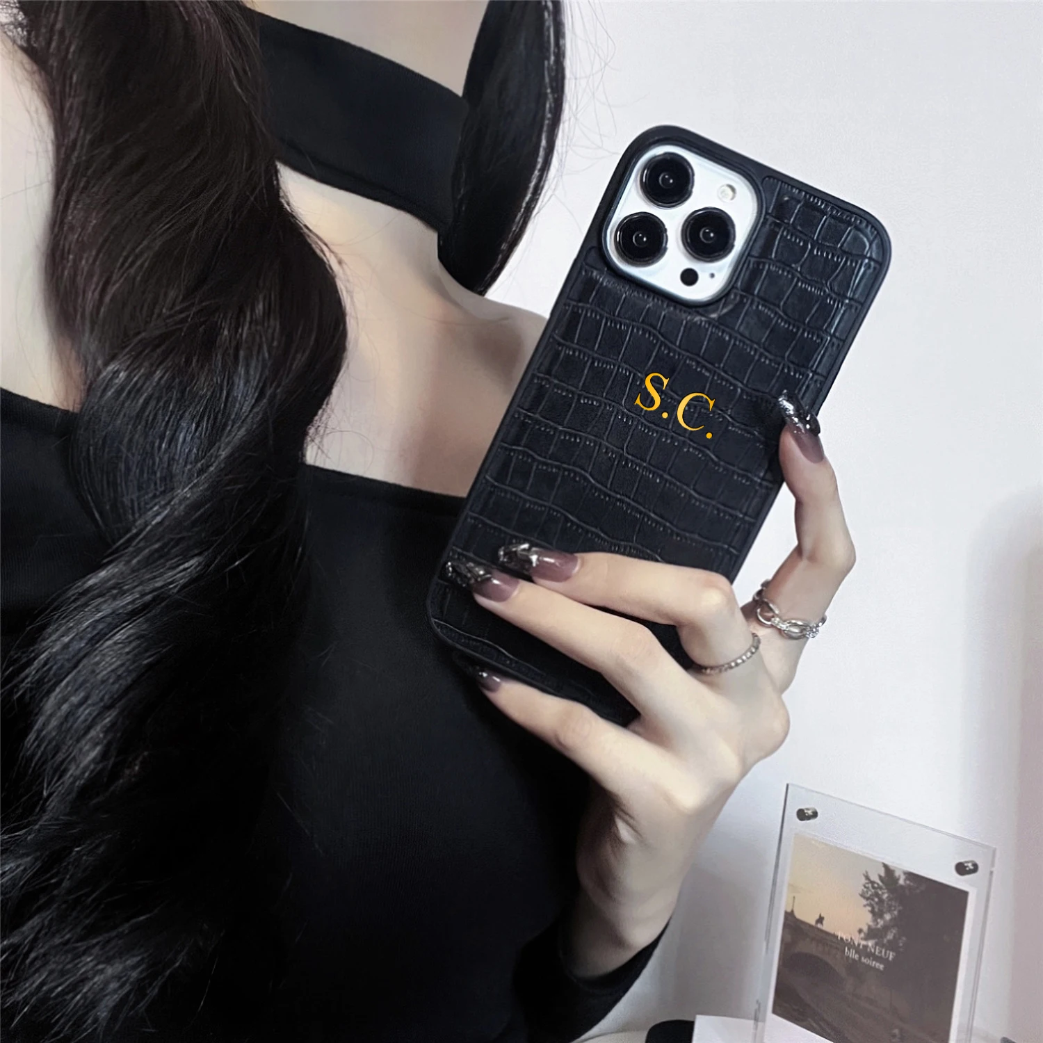 Luxury Crocodile Leather Personalized Case For iPhone 16 15 14 13 12 11 Pro Max Customized Initials Name Letters Cover 15 16 Pro
