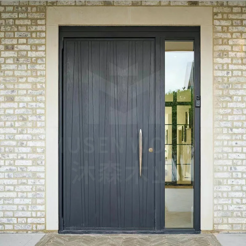 Outdoor Room Door Solid Wood Composite Single Open Off-axis Environmental Protection Grille Entry Door Self-built House Villa Do