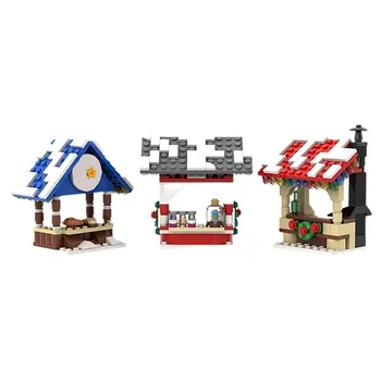 MOC-18167 Winter Village Street Scene Market Stalls Architecture Building Blocks Set Bricks Kids Birthday Toys Gifts
