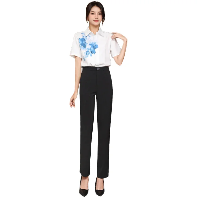 

Fashion Women's Workwear Scrub Top + Pants Beauty Uniform Vintage Shirt Short Sleeve Sauna Pedicure Care Uniforms Set