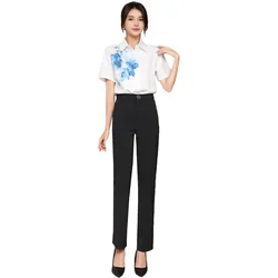 Fashion Women's Workwear Scrub Top + Pants Beauty Uniform Vintage Shirt Short Sleeve Sauna Pedicure Care Uniforms Set