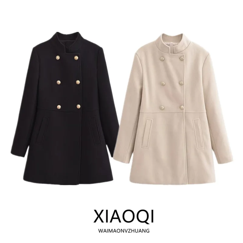 

Осень-зима 2024, новое женское модное двубортное пальто миди из смешанного волокна, универсальное длинное пальто-миди Jaet для поездок на работу