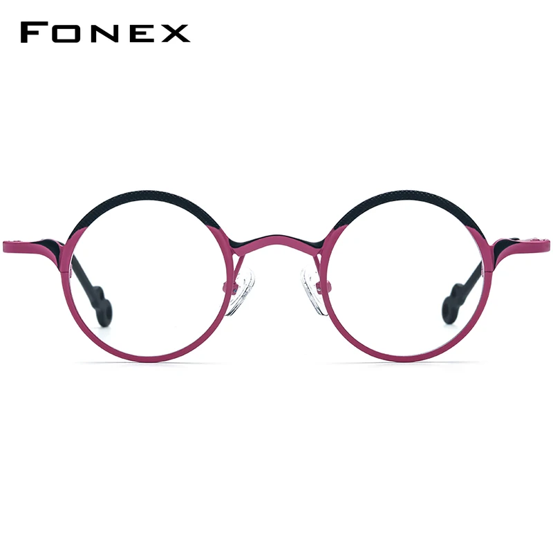 FONEX Titanium Eyeglasses Frame Women Colorful Fashion Brand Design Vintage Round Glasses Men Small Retro Eyewear 85869