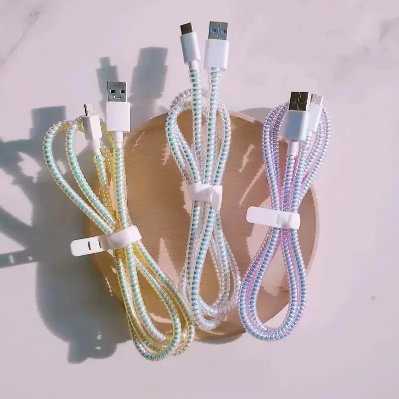 1-10Pcs Laser Fantasy Mermaid Telephone Data Protection Rope Color Advanced Environmental Protection Material Winding Cable
