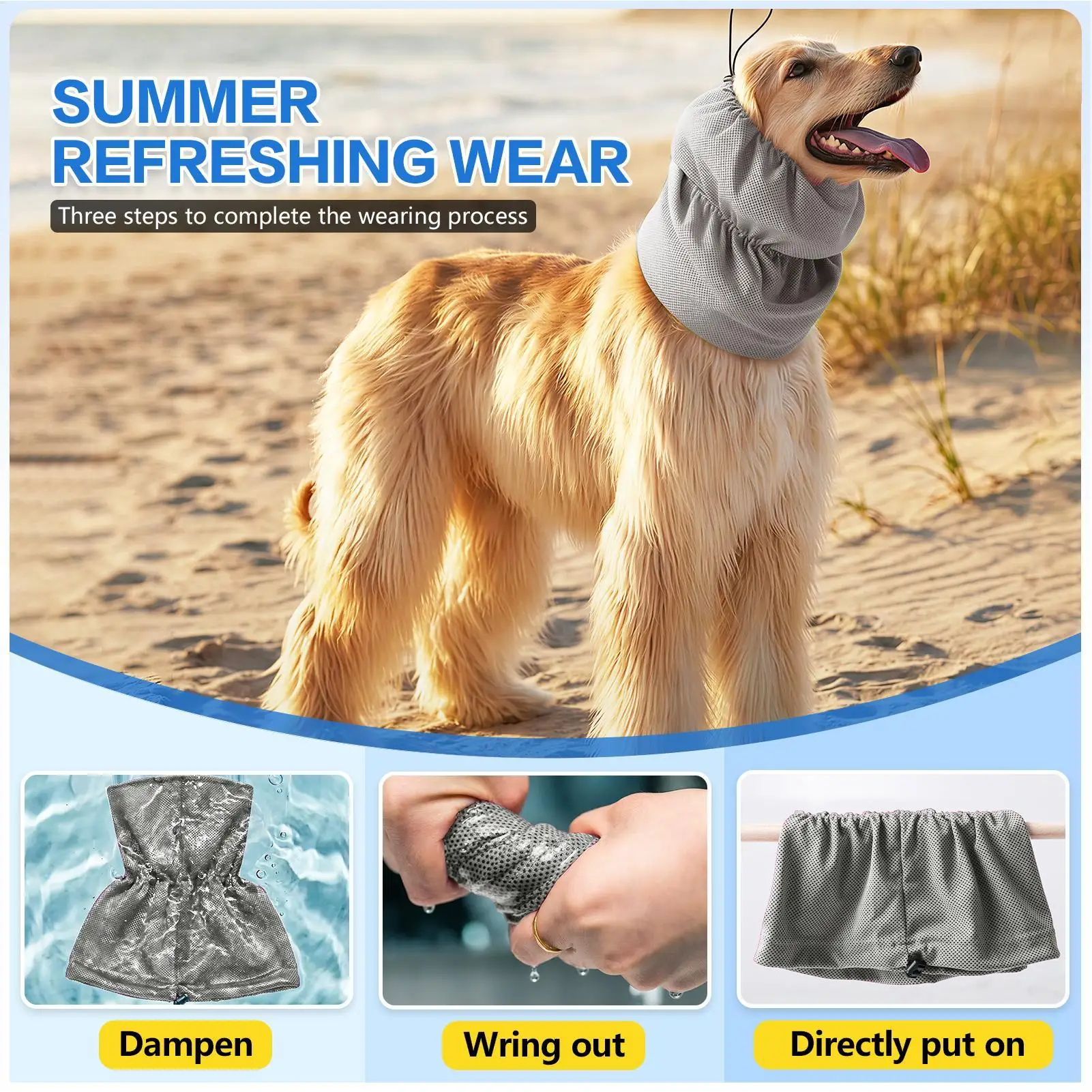 Dog Cooling Headband Adjustable Soothing Snood Long Lasting Chilly Wrap Small Medium Large Breeds Summer Beach Walk Sleep