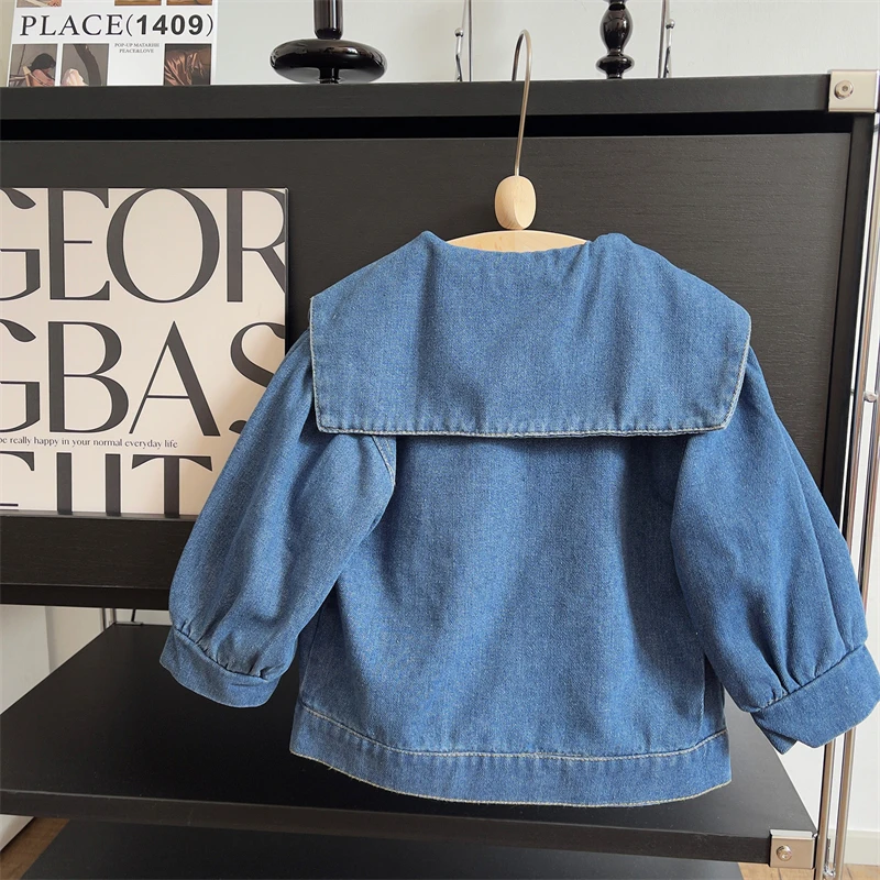 Baby Girls Jacket Turn Down Collar Long Sleeved Denim Jacket Spring Autumn Solid Casual Girls Jean Coat Outerwear