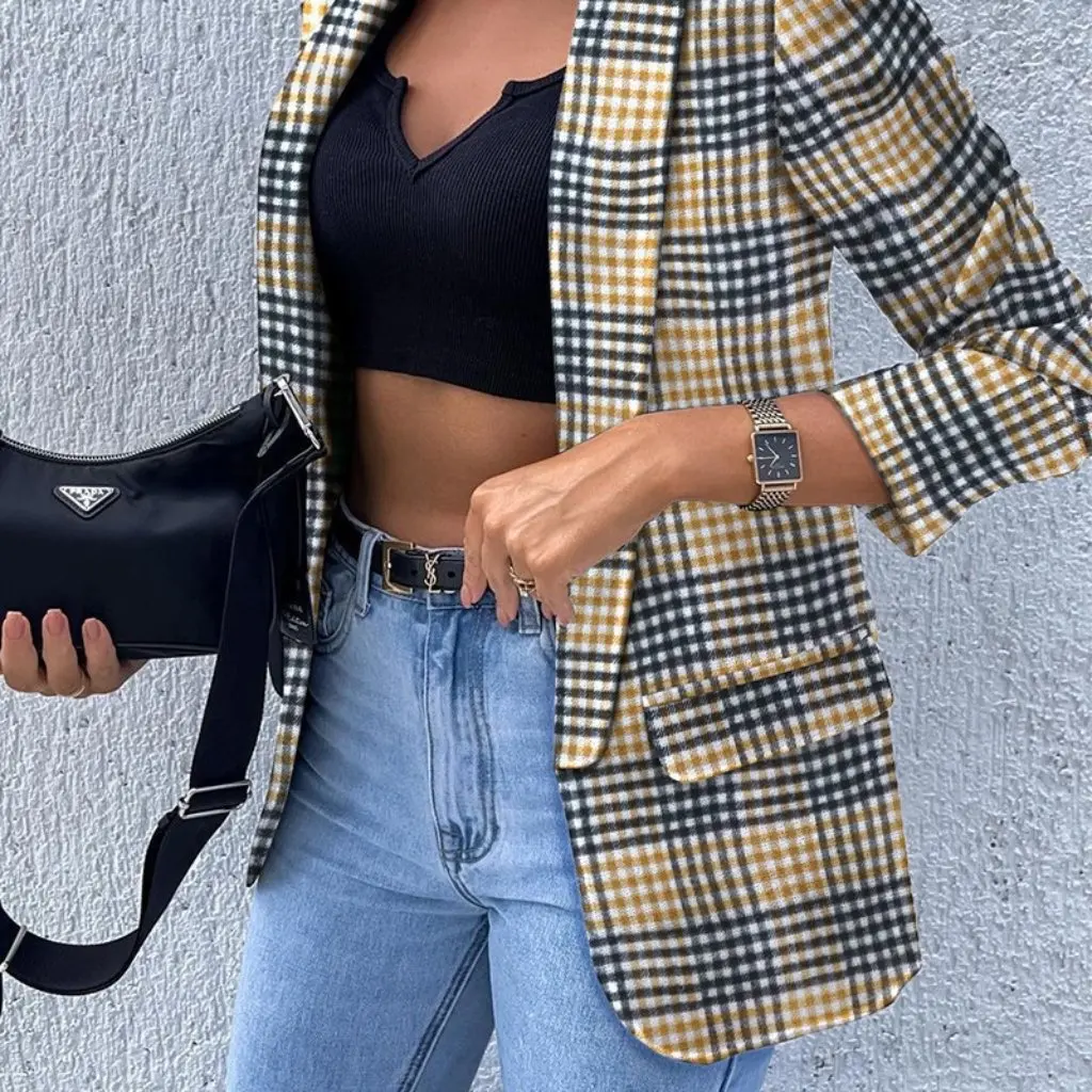 

Wish Solid Color Printed Long Sleeve Jacket European And American Fashion Autumn Winter Small Suit for Spring And Autumn