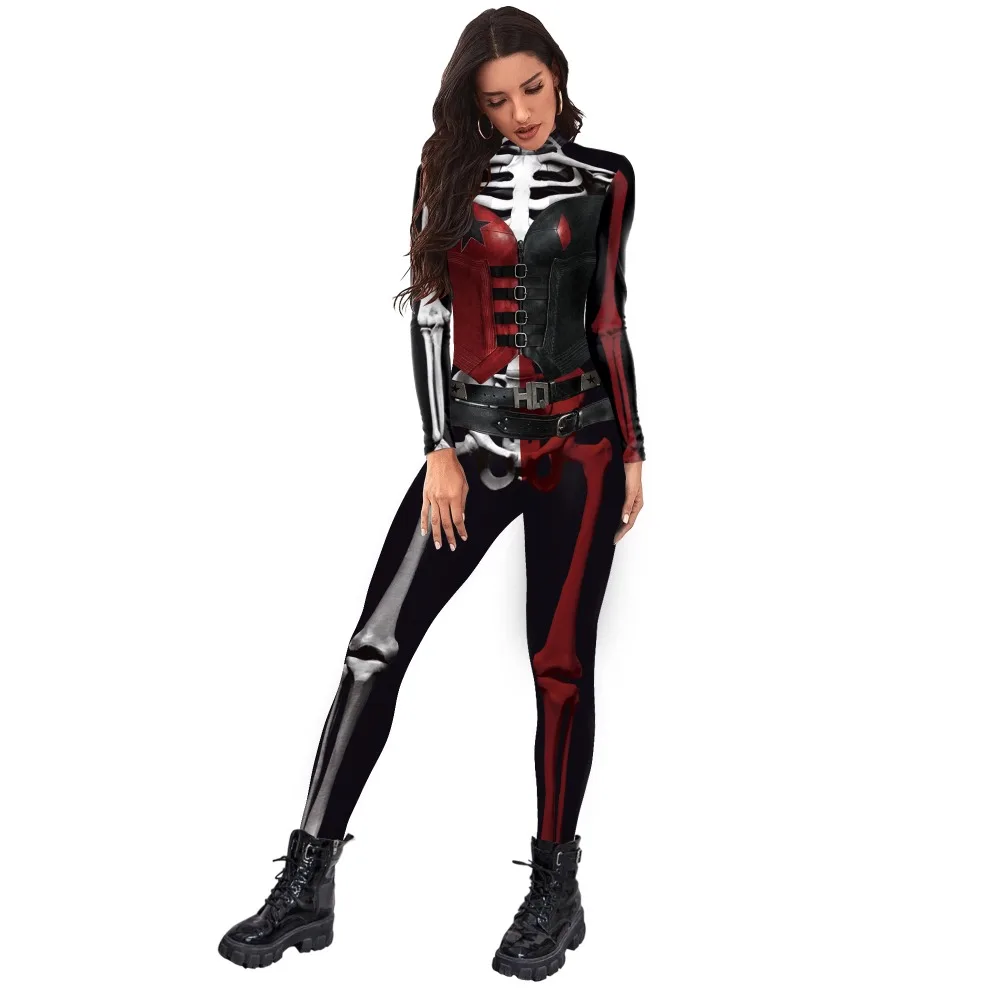 3D Punk Skeleton Print Bodysuit Role Play Costume Halloween Carnival Holiday Suit Carnival Party Coverall Stretchy Jumpsuit