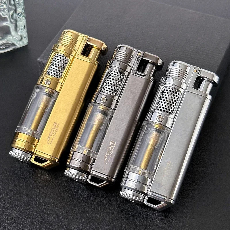 Visible Gas Window Flashlight Cigar Lighter Jet Butane Metal Turbo Windproof Lighter Portable Airbrush 1300C Men\'s Gadget