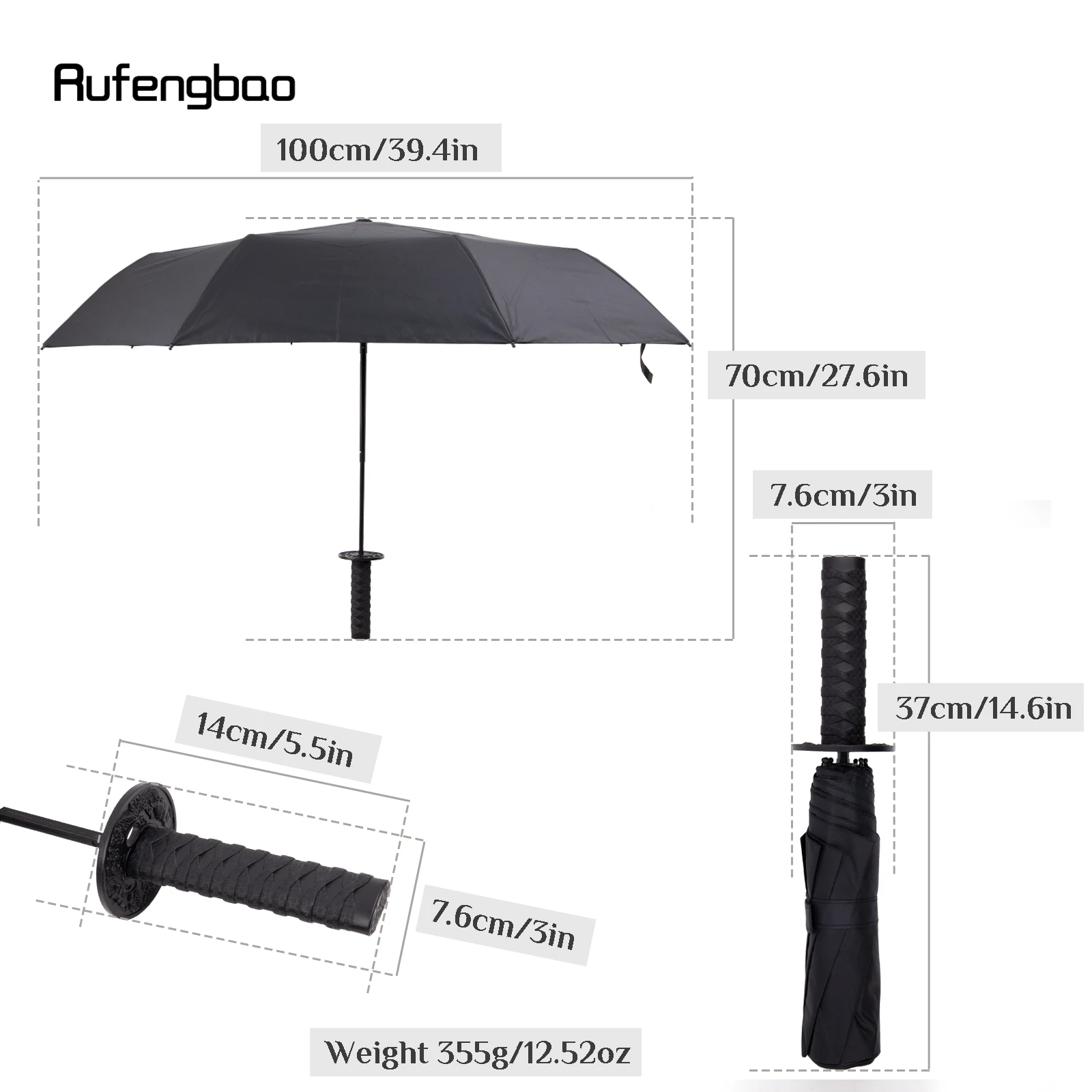 Parapluie coupe-vent Samurai noir pour hommes et femmes, parapluie automatique, 8 os, pliant, protection UV, jours oste nommée et pluvieux