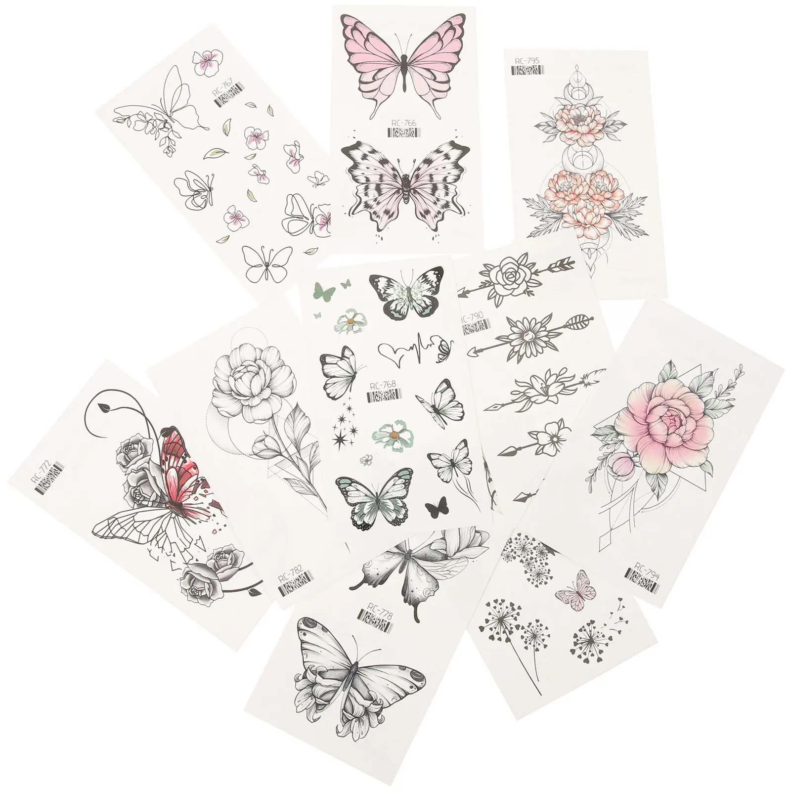

20pcs Temporary Tattoos Sticker Small Fake Women Butterfly Vintage Black White Easy Apply Remove Festival Outing