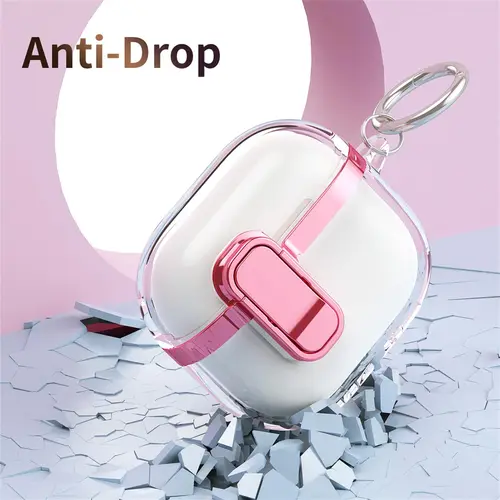 Imagen 2 del producto Funda transparente para Airpods Pro 3 con bloqueo seguro y Kit de limpieza cubierta protectora antideslizante a prueba de golpes con llavero para Airpods Pro 3