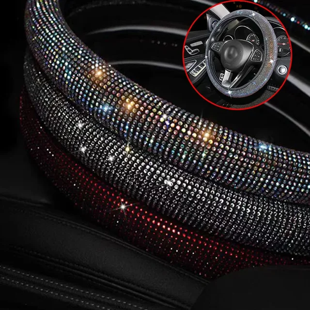 Wysokiej jakości kryształowy pokrowiec na kierownicę samochodową 38 cm Oddychający antypoślizgowy PU Rhinestone Dekoracja samochodowa Diamentowe części samochodowe