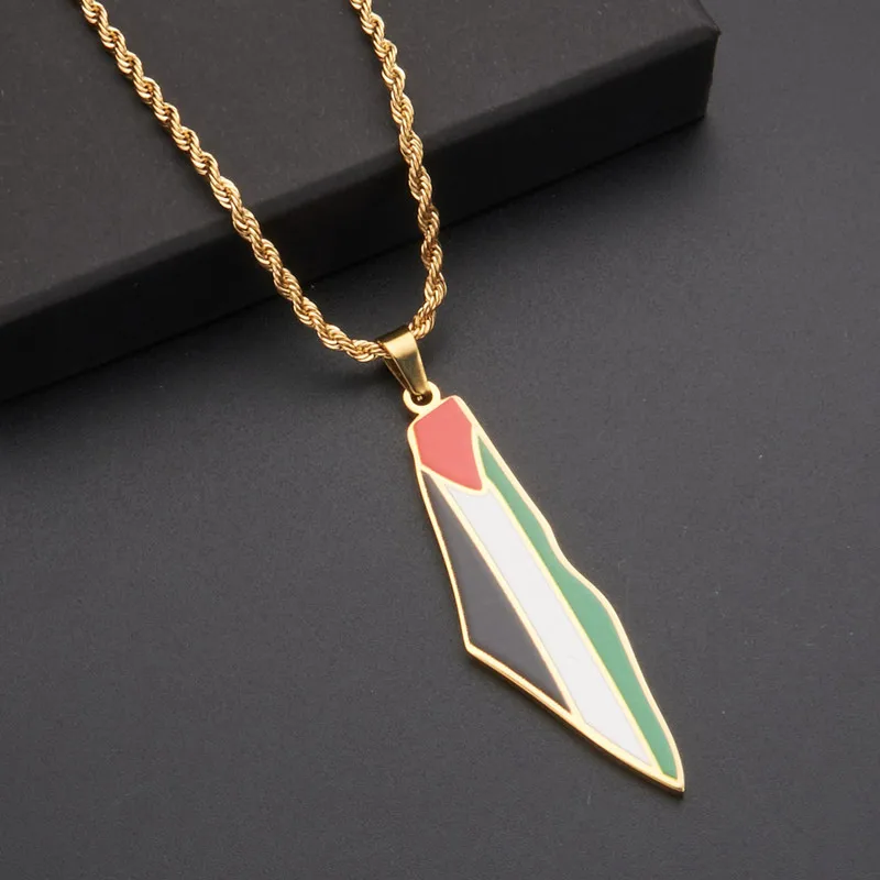 HNSP Palestine Flag Series Stainless Steel Pendant Chain Necklace For Women Men Jewelry Accessories Palestinian