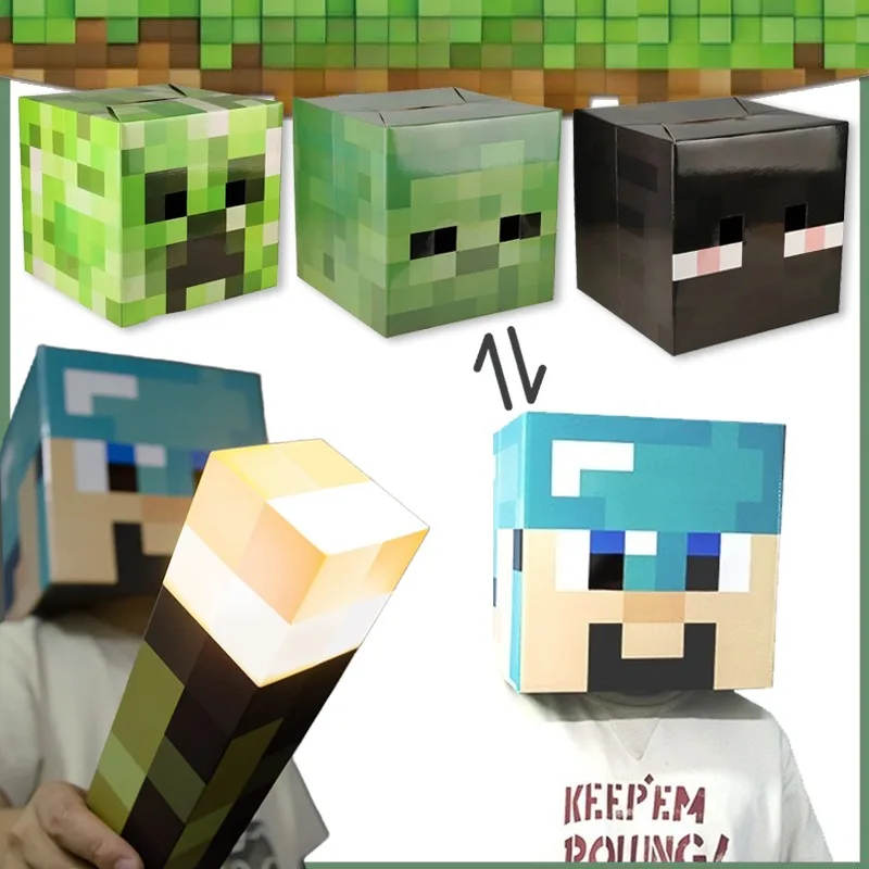 ماينكرافت ستيف كوسبلاي أغطية الرأس الزاحف لعب الأدوار أزياء هود الدعائم أنيمي بكسل ورقة قناع نموذج هدايا عيد الهالوين #1