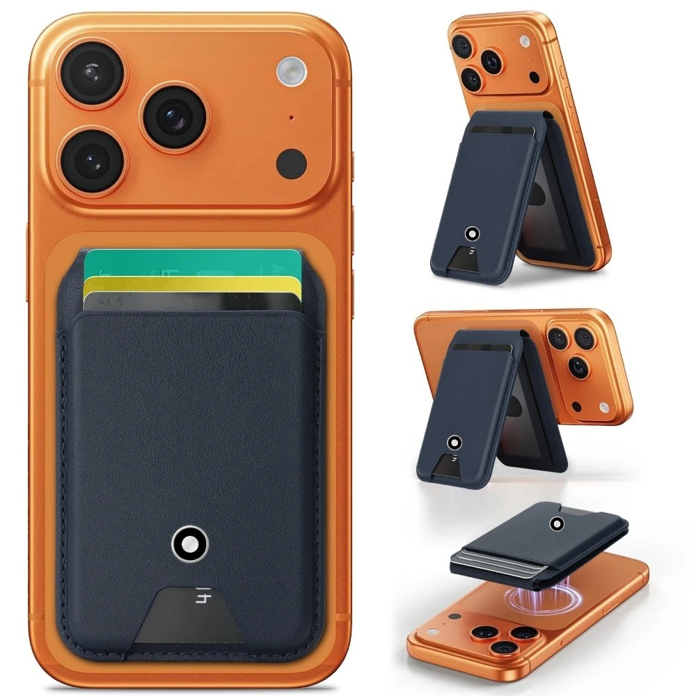 High End Business Sle Magnetic Leather Cards Bag for Iphone17 16 15 14 13 12 Samsung Xiaomi Google Phone Kickstand Card Holder view 4