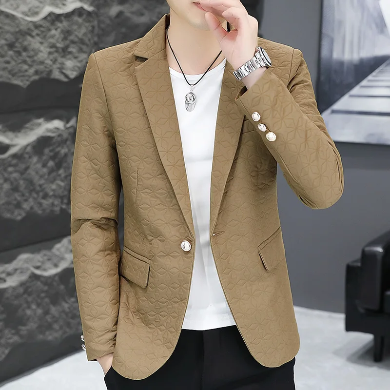 2023 Autumn Latest Design Classic Printed Blazers Fashion Men Korean Style Slim Fit Suit Jackets Wedding Business Party Clothing