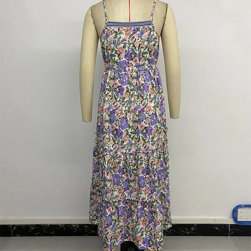 Sexy bloemenprint dames zomer lange jurk casual backless strand zonnejurk boho mouwloze kant-up maxi-jurken vrouwelijke vestidos