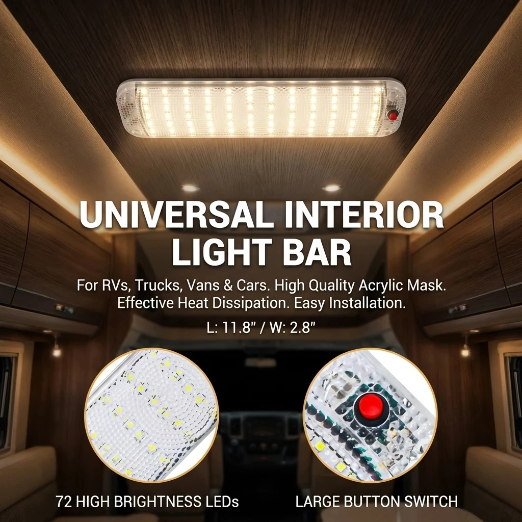 72 LED Innenbeleuchtungsleiste mit Schalter LED Autoinnenlampe Beleuchtung für Wohnmobil Bus Reisemobil Boot Dachbeleuchtung