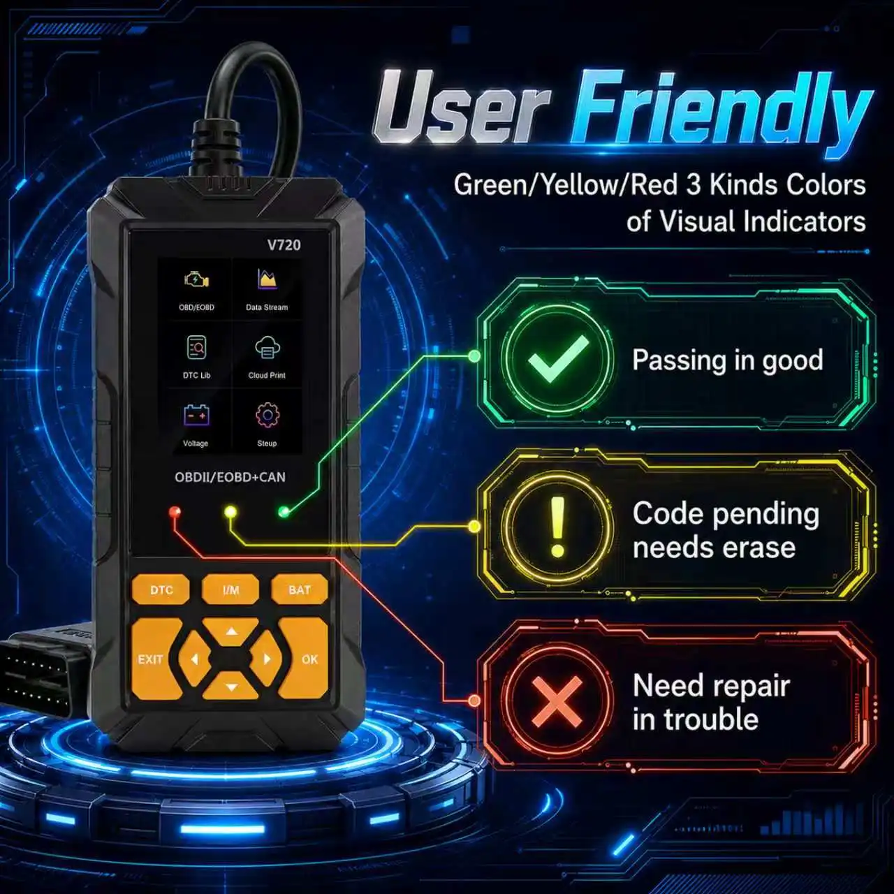 V720 Car Diagnostic Scanner Tool Automotive OBD2 Scanner for Engine Health Check with Color Screen 2026