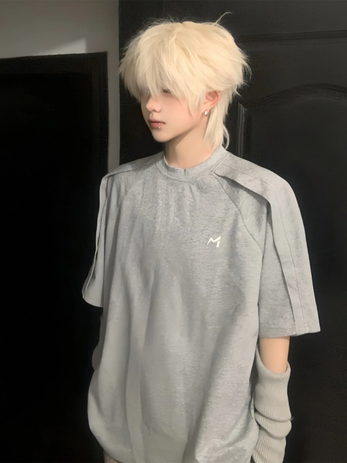 Shoulder Pad Short Sleeve round Neck T-Shirt for Men Casual Style Summer Leisure Fashion Standard Fit Youth Popular Pure Color