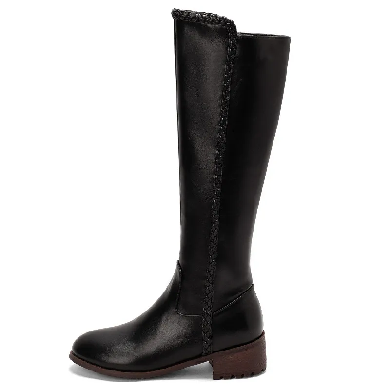Vintage Knee High Boots Female Sexy High Boots for Women Autumn Winter Black Brown Low Heels Riding Shoes Ladies Big Size 45 48
