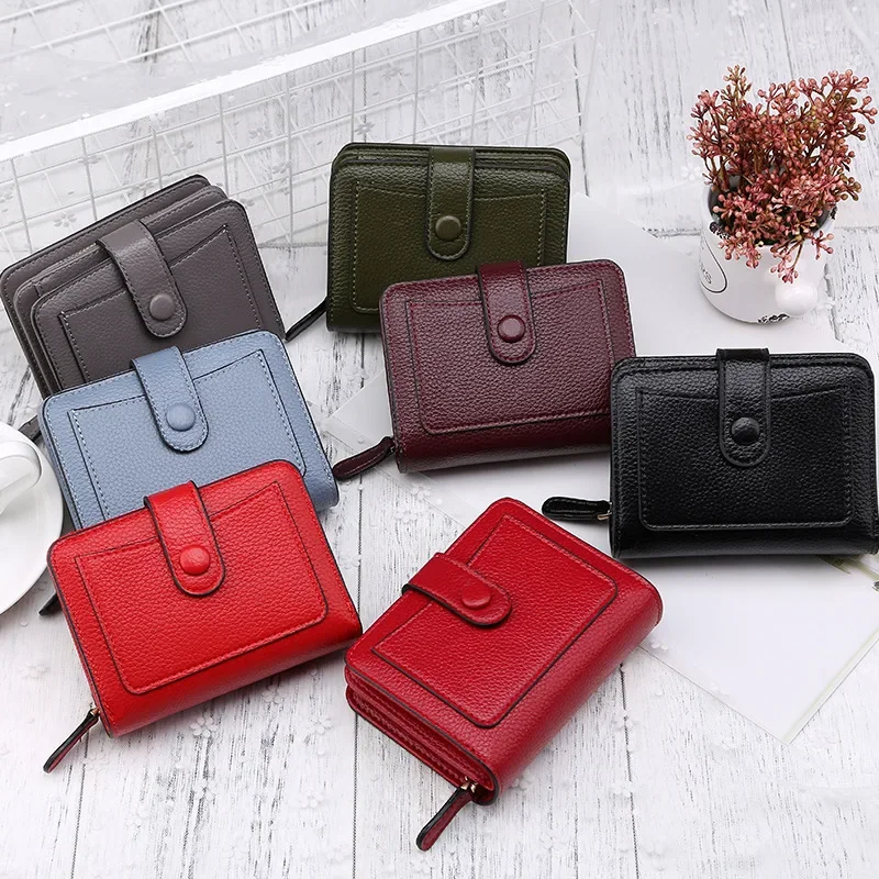 Women Wallets 2023 New Luxury Red Black Small Mini Coin Purse Hasp Card Holder Lady Wallet Zipper Female Leather Buckle Purse