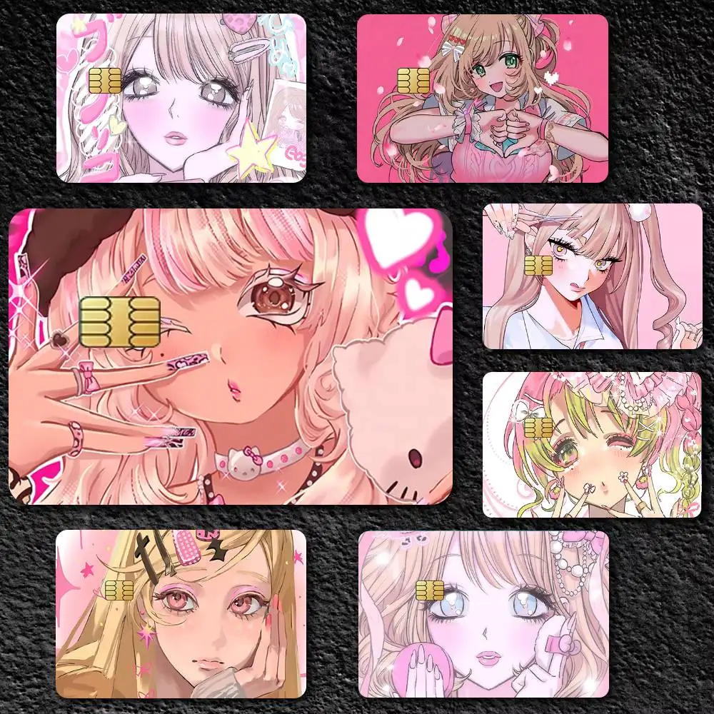 Anime G-Gyaru S-Subculture Girls 4pcs 1Set Funny Shell On Off Ultra Thin No Fade Sticker Skin Cover Film For Debit Credit Card