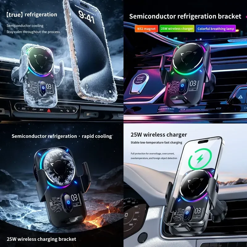 Dropshipping Low MoqStable 25W Air Vent Mount Rgb Car Phone Holder 360 Flexible Rotatable Smart Sensor Car Wireless Charging