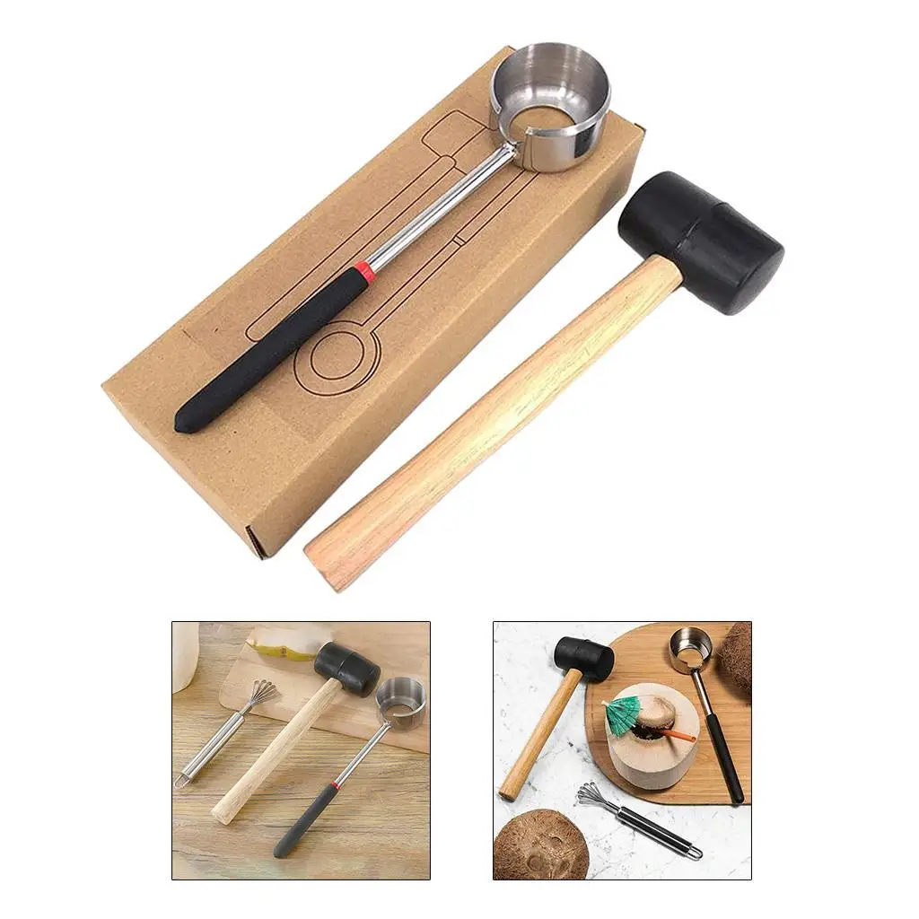 Stainless Steel Coconut Shell Opener Puncher Hammer Kit Kitchen Tool Style 3