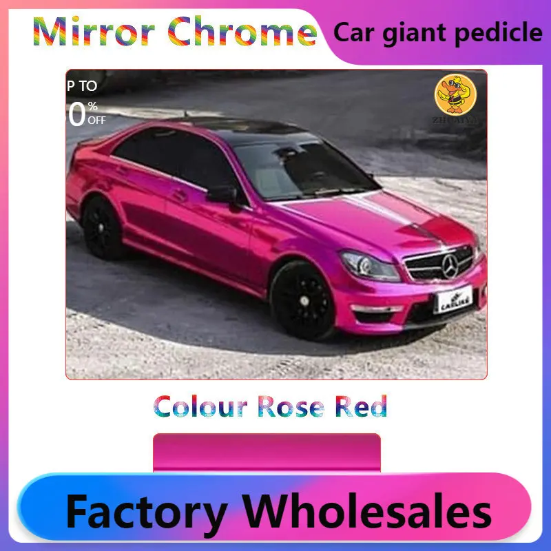 

1.52X18M Stretchable Rose Red Mirror Chrome Vinyl Wrap Self-Adhesive Film Decal Air-Release Bubble Free DIY Car Wrapping Roll