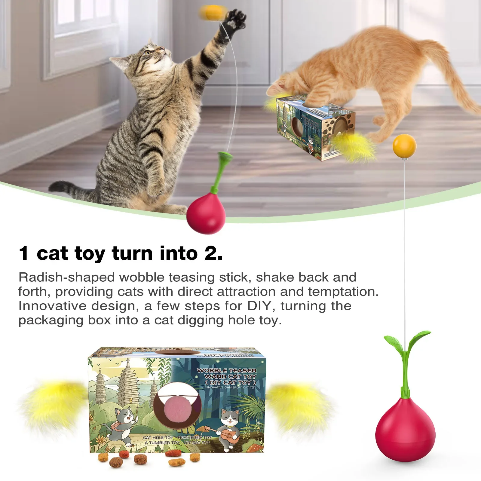 Cat Toy Cat Teaser Stick Funny Tumbler Toys Pet Toy Durable Bite Teaser Self-weight Balance Tumbler Toy Kitten Toys Pet Supplies