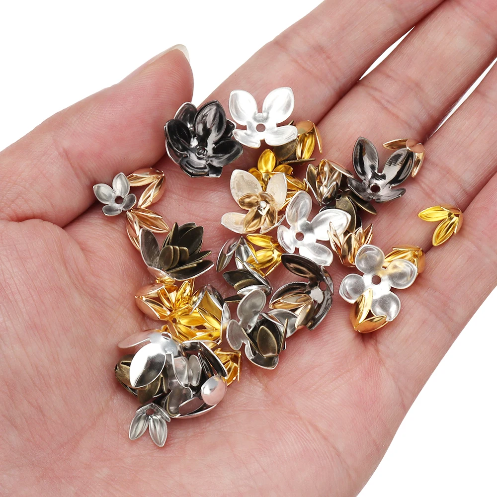 Perles de fleurs en fer en métal, capuchons de bijoux, entretoise de document en or, perles adt pour bricolage, collier, boucles d'oreilles, accessoires de direction, 50 pièces