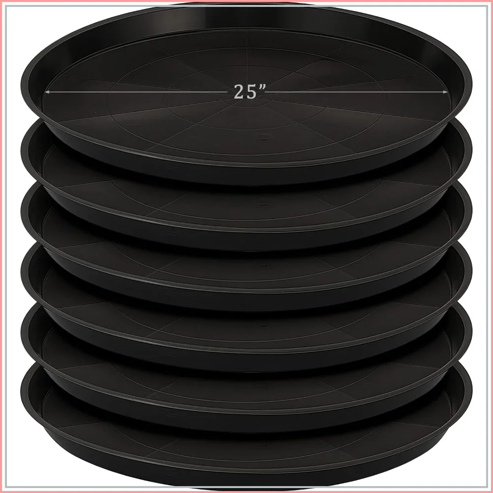 

6 Pack Heavy Duty Plastic Plant Saucers, 25 Inch, Black, Water Trays for Indoor Outdoor Pots