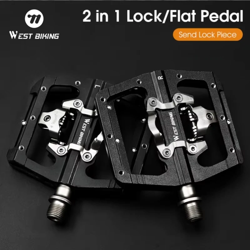 

WEST BIKING 2 In 1 Bicycle Pedals DU+Bearing Anti-slip Flat Pedals MTB Road Bike Self-Locking Pedal Cycling Part Accessories