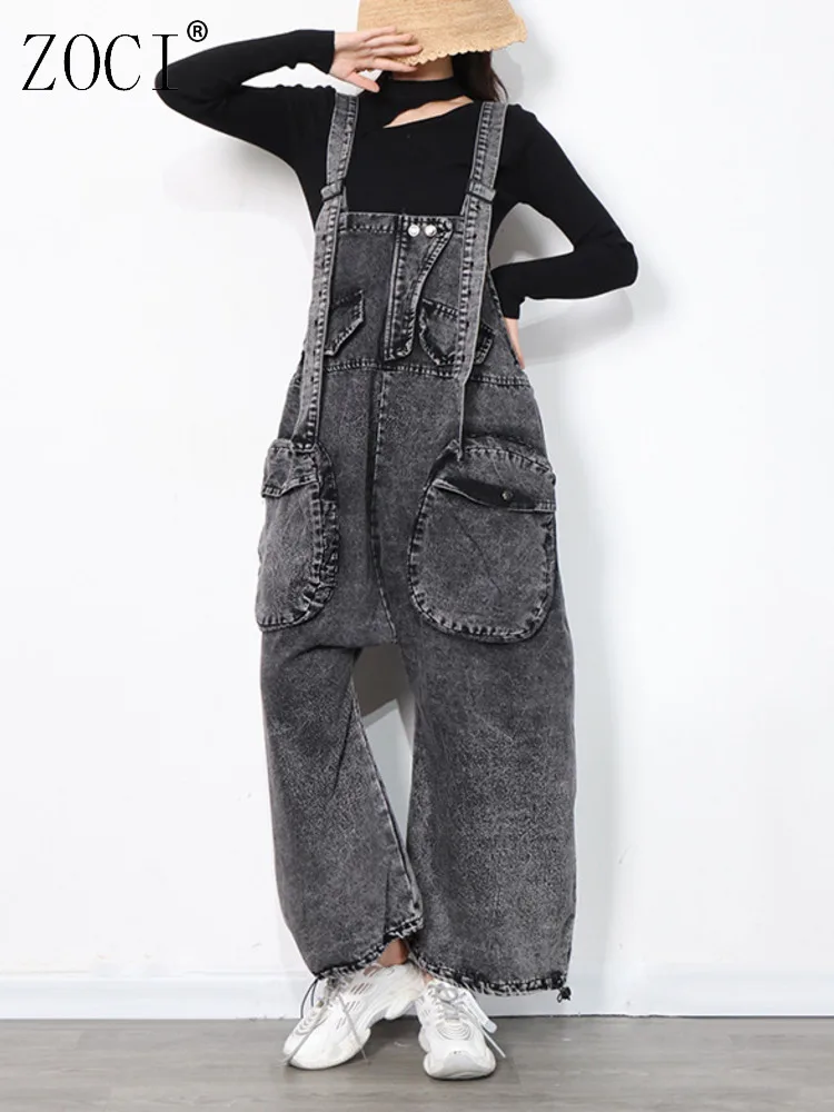 

ZOCI Women's Denim Overalls Cargo Pants Multi Pockets Baggy Jeans High Street Fashion Female Suspender Trousers 2025 Autumn New