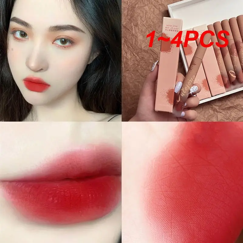 

1~4PCS Color Thin Tube Matte Lipstick Fashion Velvet Lip Gloss Waterproof Durable Non-stick Cup Sexy Lip Practical Cosmetic