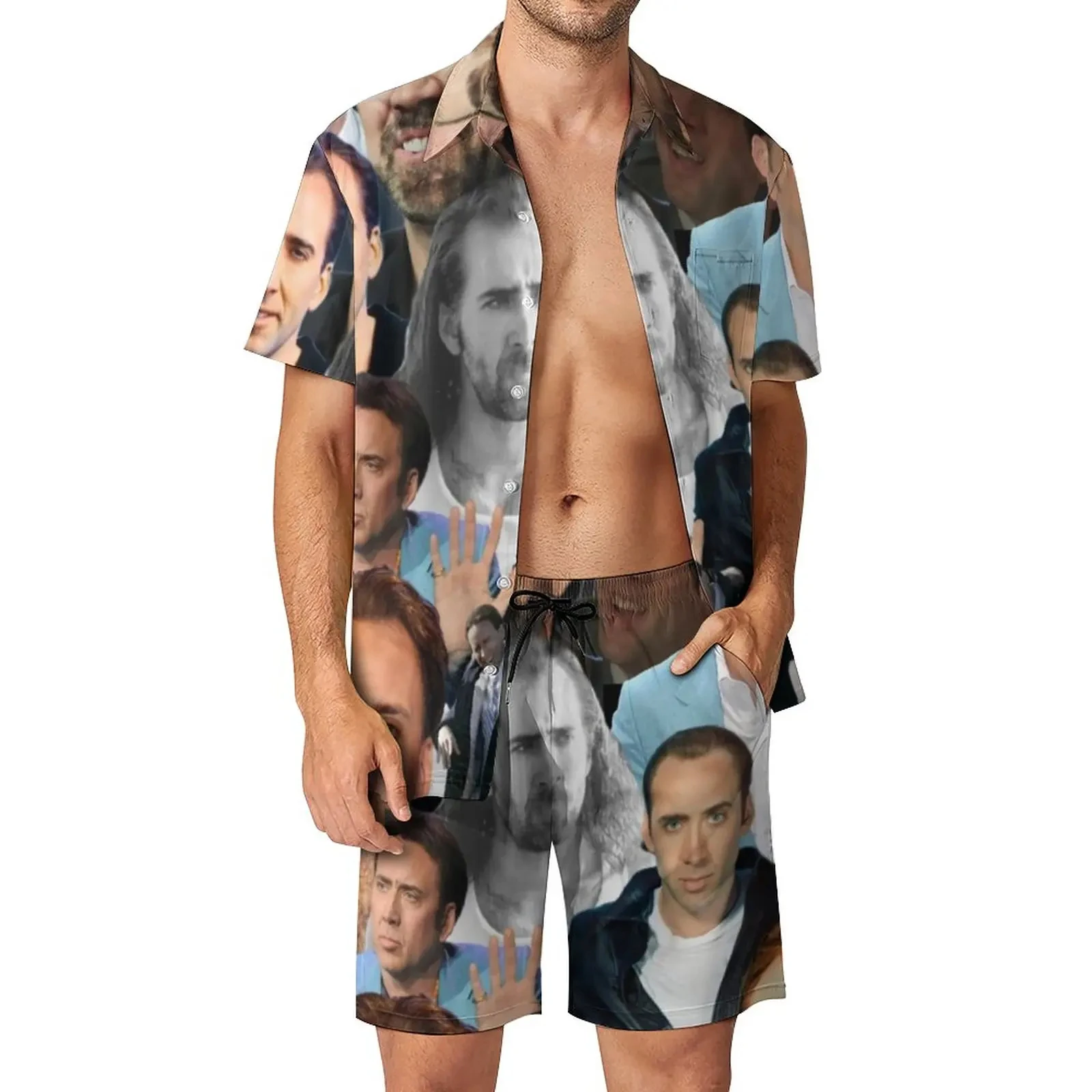 Nicolas Cage Shirt Sets 3D Printed Men Casual Fashion Short Sleeves Shirts Oversized Beach Shorts Hawaiian Suits Summer Clothing