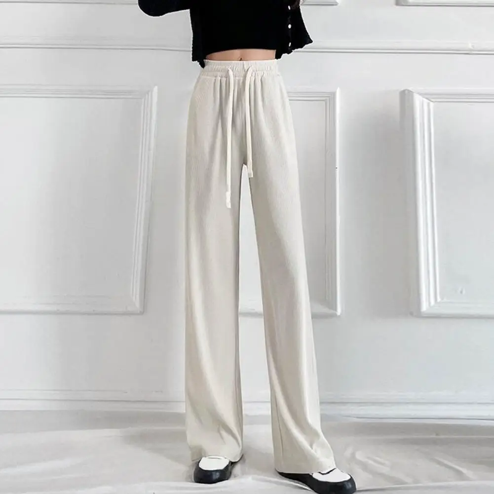 Elastic Waist Pants Women Pants Elastic High Waist Summer Pants Adjustable Drawstring Pleated Straight Wide Leg for Women