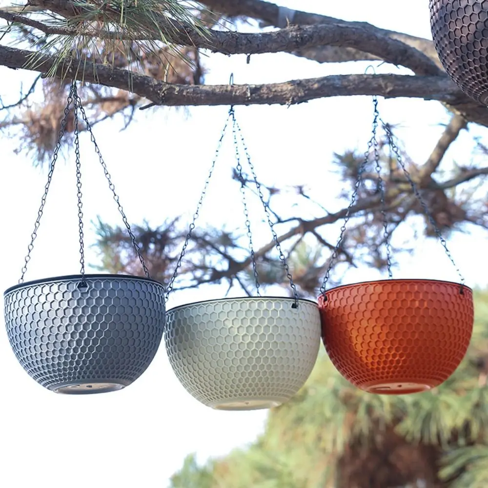 Mit Abtropffläche und hängender Kette, hängender Blumentopf aus Wabenstruktur, selbstwasserender hydroponischer hängender Blumenkorb, stabiler Blumentopf aus Kunstharz