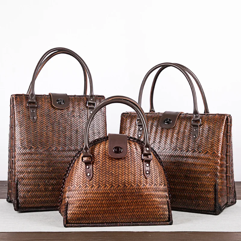 Handmade Japanese bamboo bag handbag portable tea set storage bag Unisex fashion office bamboo bag