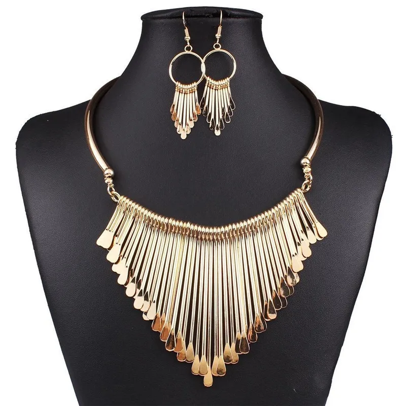 

Supply Hot-selling metal tassel necklace set, fashion earrings jewelry two-piece necklace set