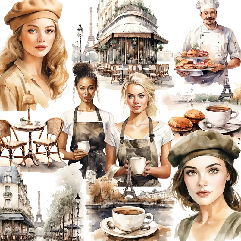 Paris Kaffee Mädchen Aufkleber Handwerk und Scrap booking Aufkleber Kinderspiel zeug Buch dekorative Aufkleber DIY Briefpapier