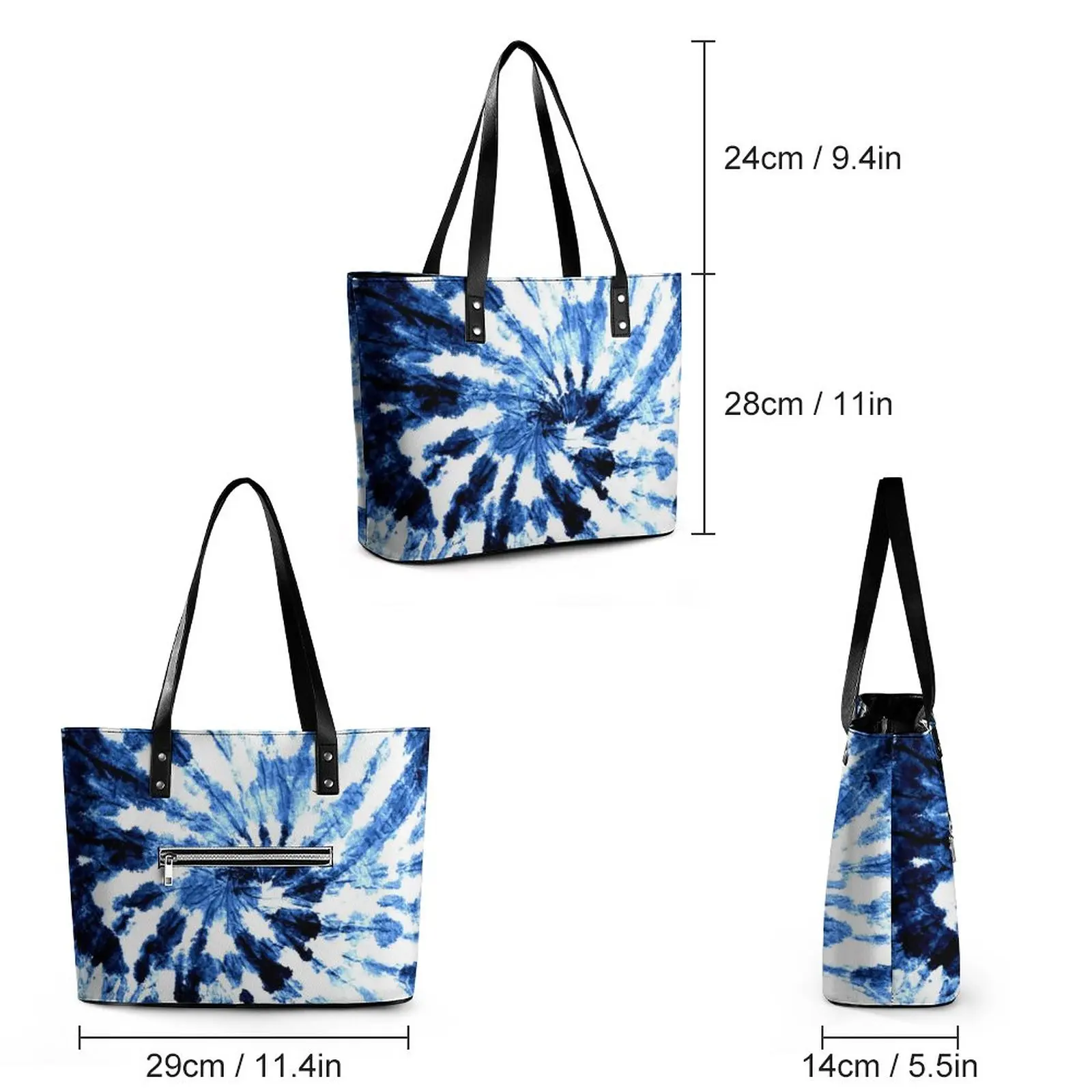 Blue Swirl Tie Dye Handbags Abstract Print PU Leather Shoulder Bag School Graphic Design Tote Bag Handle Vintage Shopping Bags