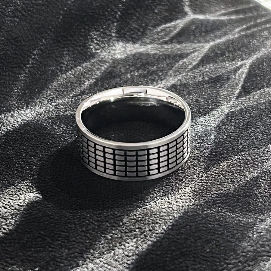 New Men's Metallic Gloss Geometric Width Print Ring Punk Style Fashion Ring Jewelry Accessories Free Of Postage Christmas