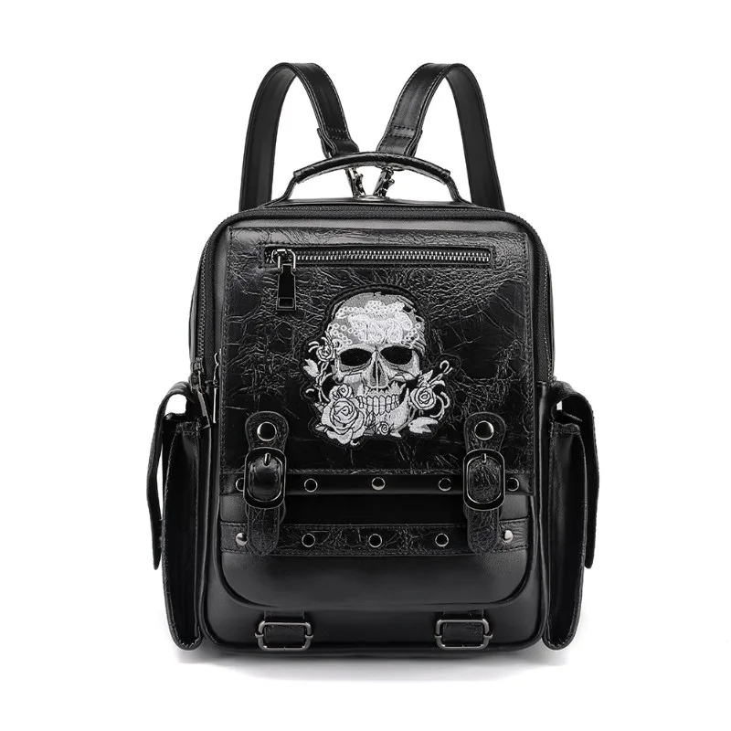 Vintage Skull zaino da donna di grande capacità Fashion Girls borsa per Laptop impermeabile decorazione per ricamo materiale PU