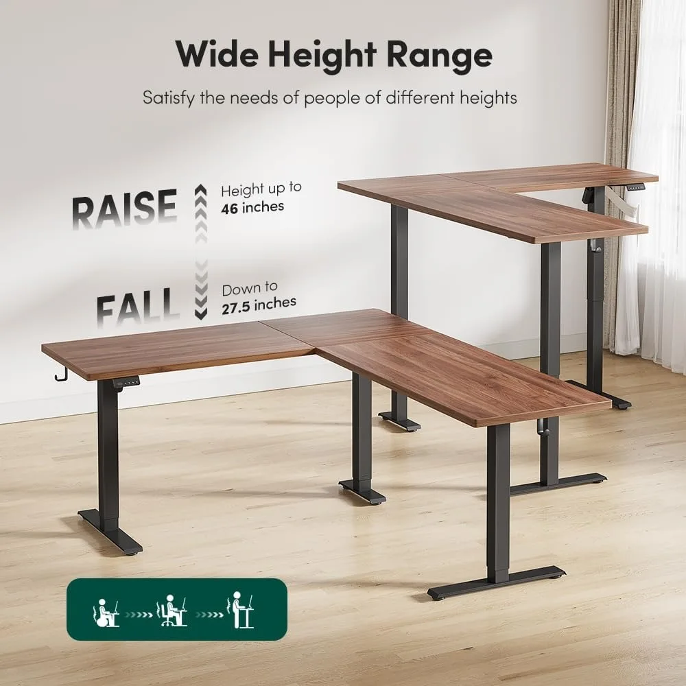Mesa de pé em forma de L 75x63 L, mesa elétrica em forma de L com altura ajustável, adequada para escritório doméstico