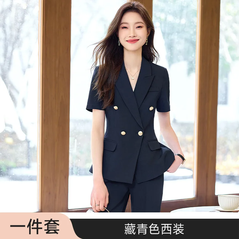 สูท Women2024New ฤดูร้อนบาง High-End Elegant Professional Workwear อย่างเป็นทางการเสื้อแจ็คเก็ตแขนสั้น Blazer